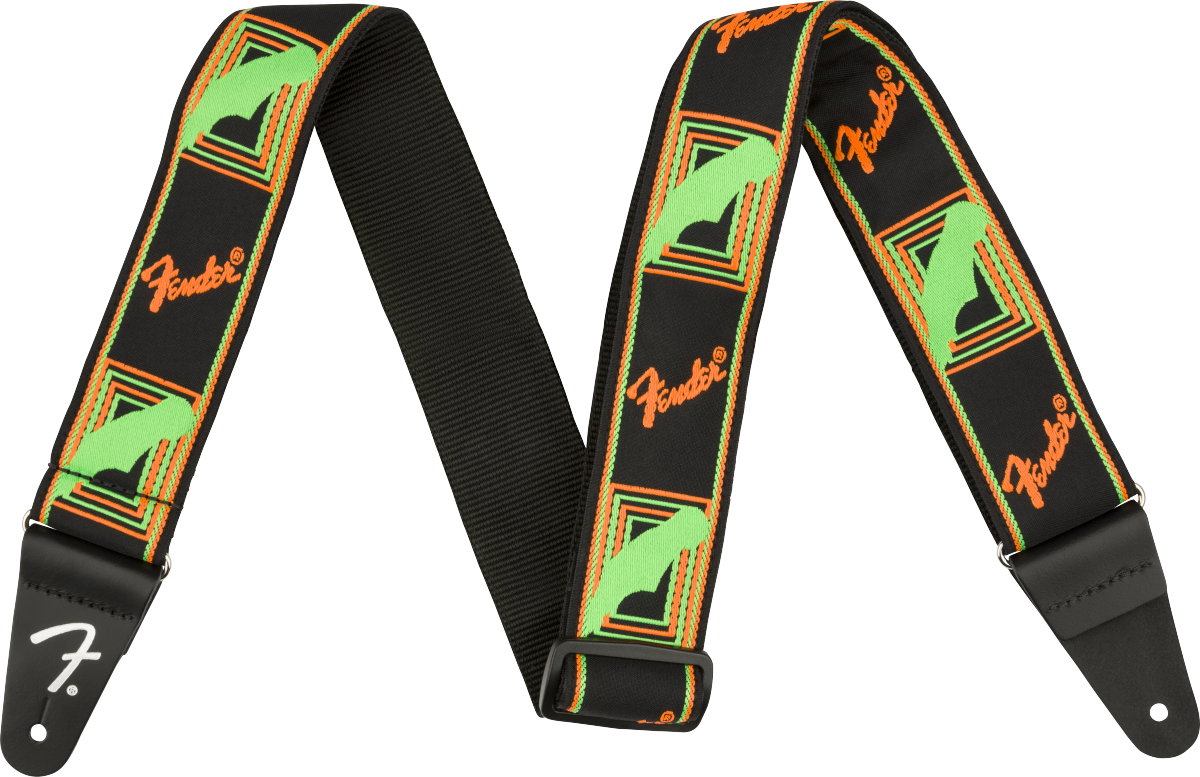 Neon Monogrammed Strap Green/Orange - Mackay Music Neon guitar strap